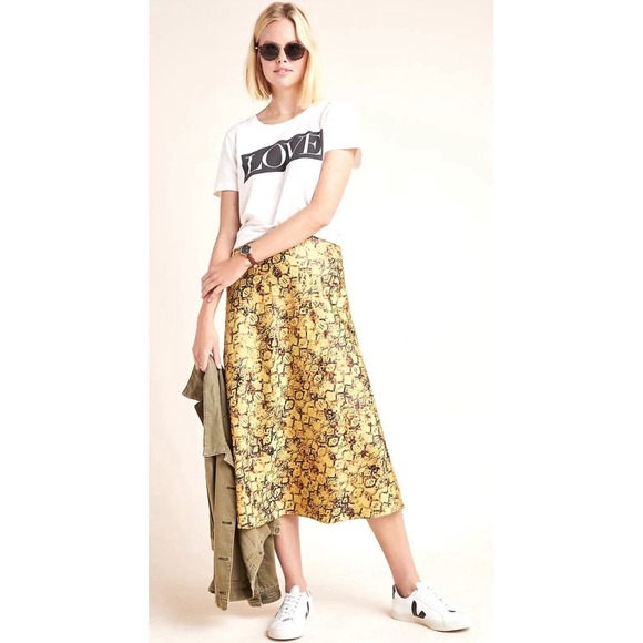 Anthropologie Current Air Harmony Metallic Snake Print Midi Skirt Size Medium - Picture 1 of 8
